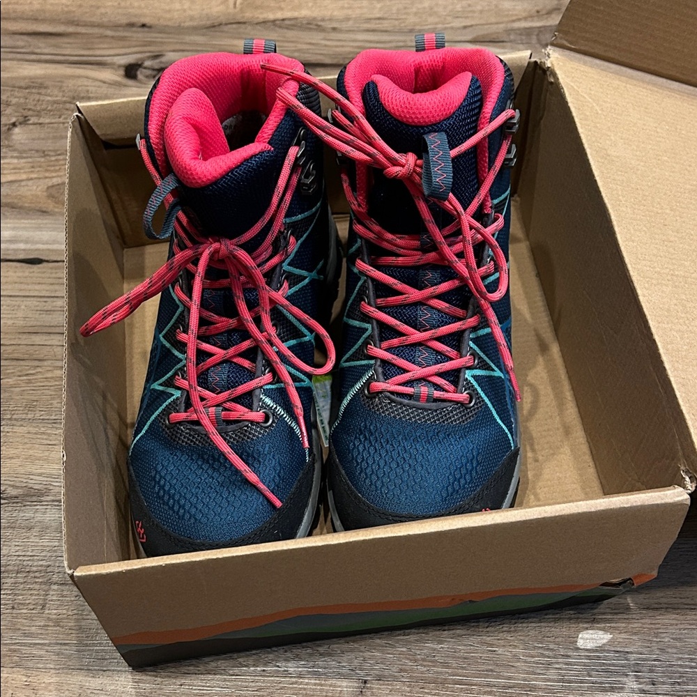 Women's Athletic Hiking Shoes - Navy and Pink - Picture 7 of 9